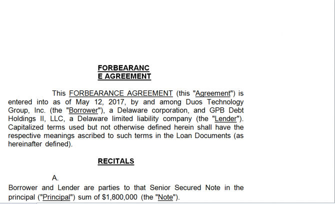 Forbearance Agreement. Робочий зразок №14