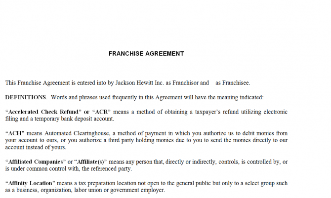 Franchise agreement. Робочий зразок №6