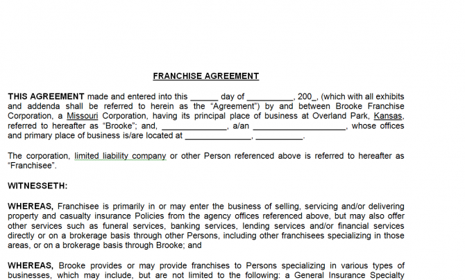 Franchise agreement. Робочий зразок №8