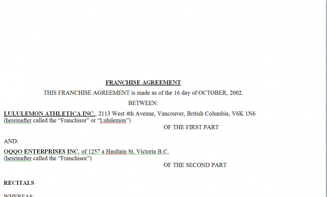 Franchise agreement. Робочий зразок №15