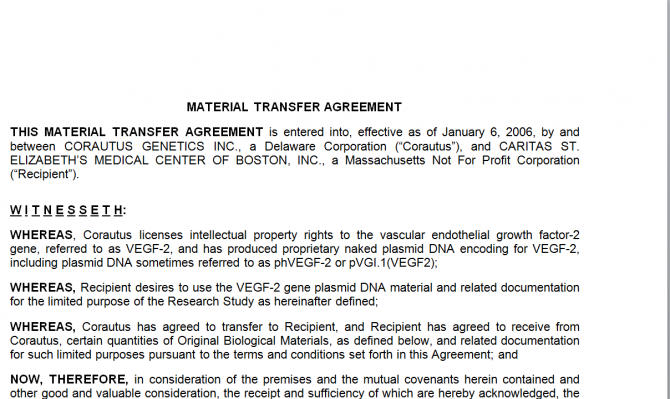 Material Transfer Agreement. Робочий зразок №3