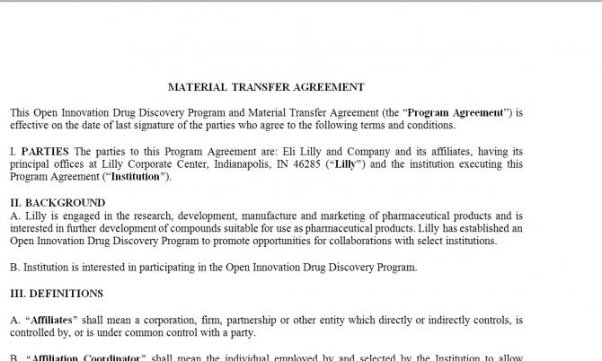 Material Transfer Agreement. Робочий зразок №4