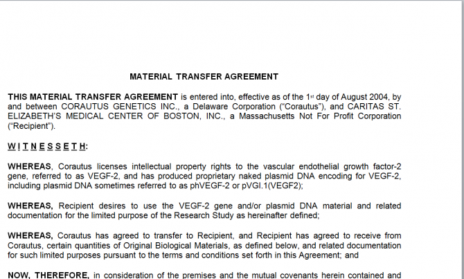 Material Transfer Agreement. Робочий зразок №5