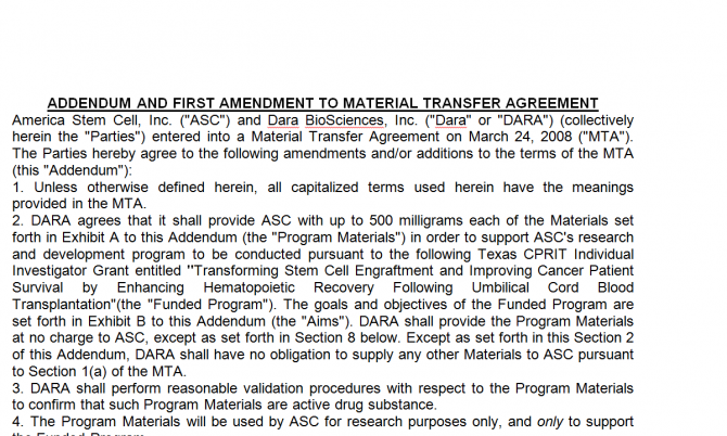 Material Transfer Agreement. Робочий зразок №11