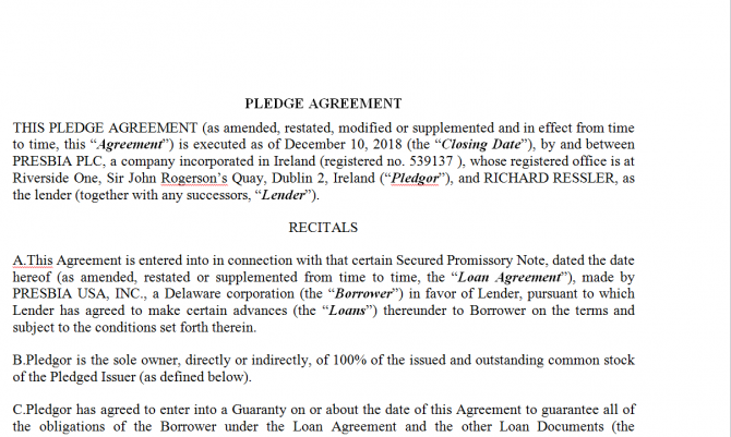 Pledge Agreement. Робочий зразок №9