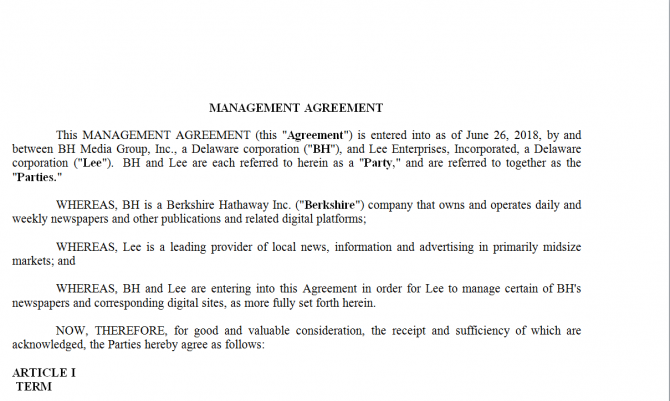 Management Agreement. Робочий зразок №11