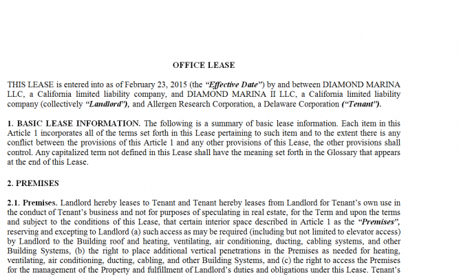 Office lease Agreement. Робочий зразок №3 изображение 1