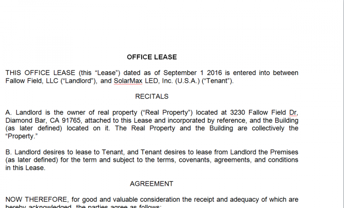 Office lease Agreement. Робочий зразок №4 изображение 1