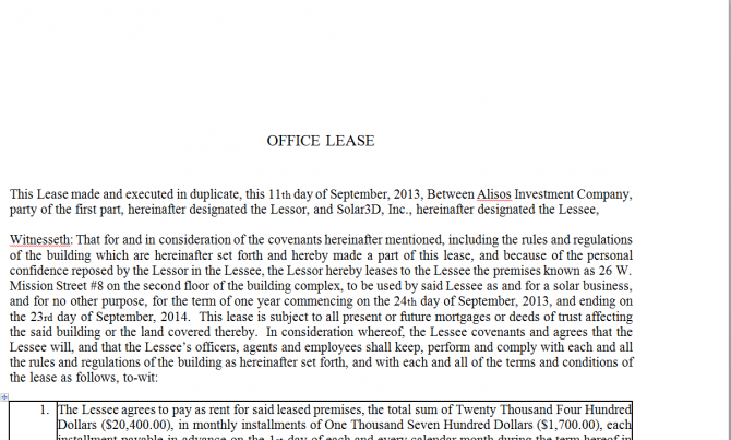Office lease Agreement. Робочий зразок №19 зображення 1