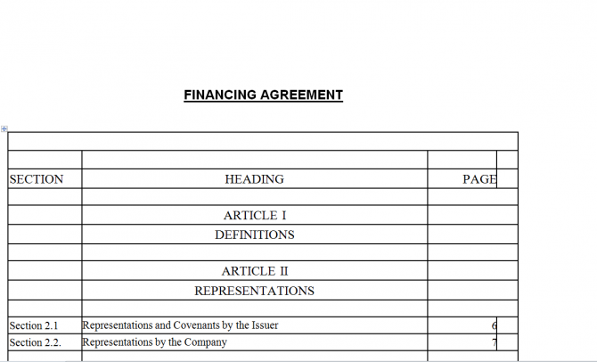 Financing Agreement. Робочий зразок №2 зображення 1