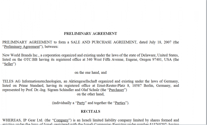 Preliminary Agreement. Робочий зразок №5