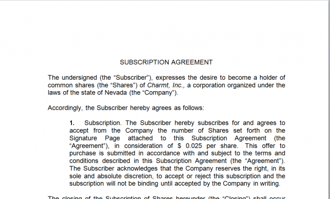 Subscription Agreement. Робочий зразок №5 изображение 1