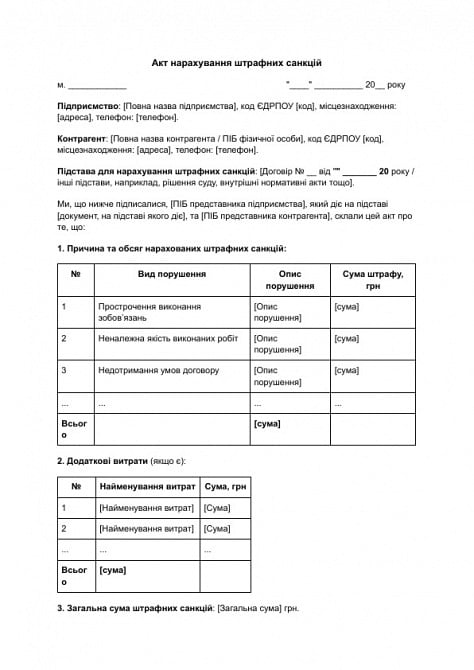 Акт нарахування штрафних санкцій зображення 1