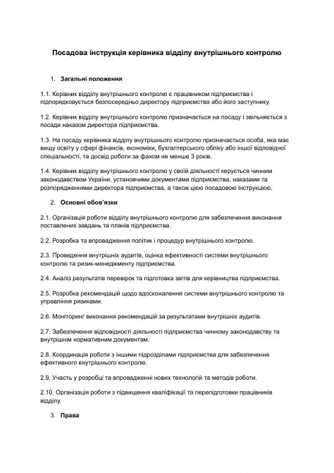 Посадова інструкція керівника відділу внутрішнього контролю зображення 1