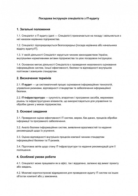 Должностная инструкция специалиста по IT-аудиту изображение 1