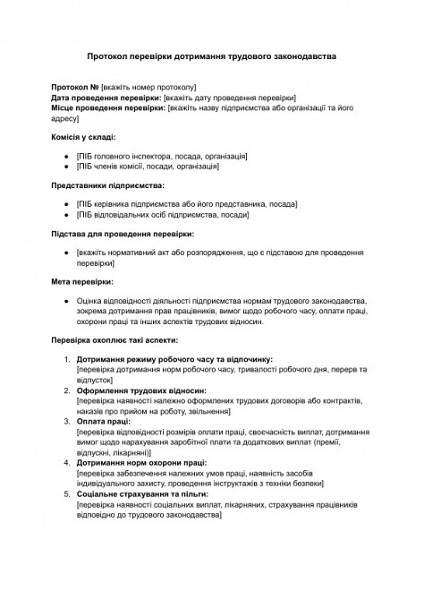 Протокол перевірки дотримання трудового законодавства зображення 1