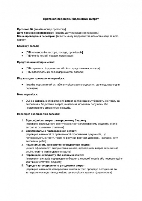 Протокол перевірки бюджетних витрат зображення 1