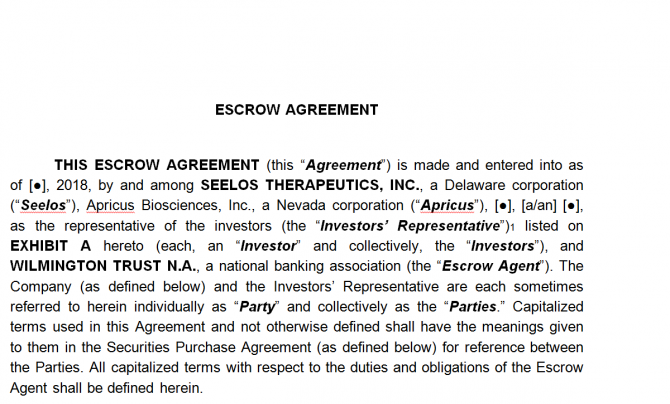 Escrow Agreement. Робочий зразок №9