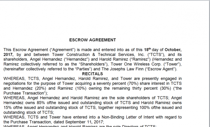 Escrow Agreement. Робочий зразок №18
