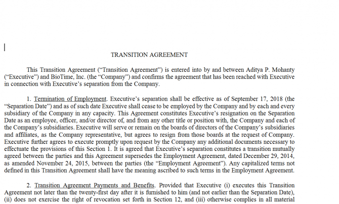 Transition Agreement. Робочий зразок №14