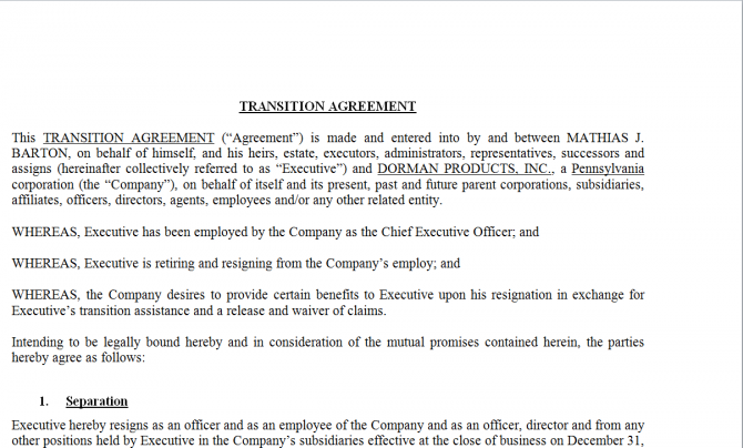 Transition Agreement. Робочий зразок №16