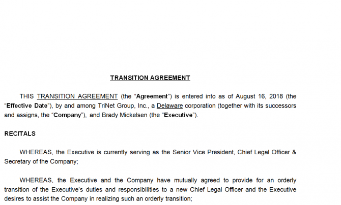 Transition Agreement. Робочий зразок №19