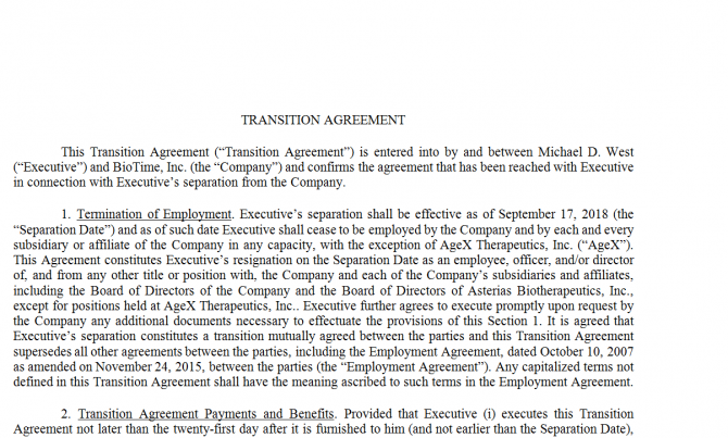 Transition Agreement. Робочий зразок №25