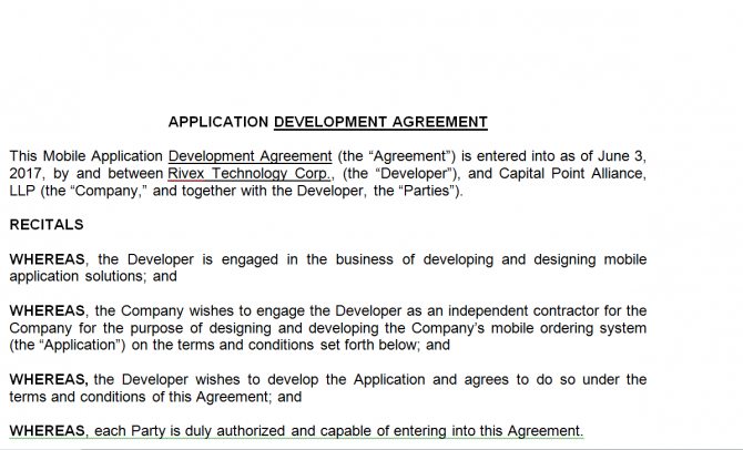 Development Agreement. Робочий зразок №15