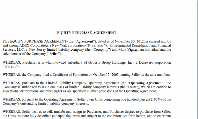Equity Purchase Option Agreement. Робочий зразок №3