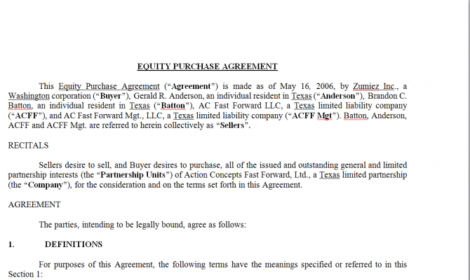Equity Purchase Option Agreement. Робочий зразок №8