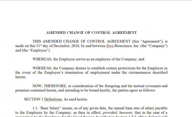 Change of control Agreement. Робочий зразок №7 зображення 1