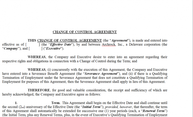 Change of control Agreement. Робочий зразок №11 изображение 1