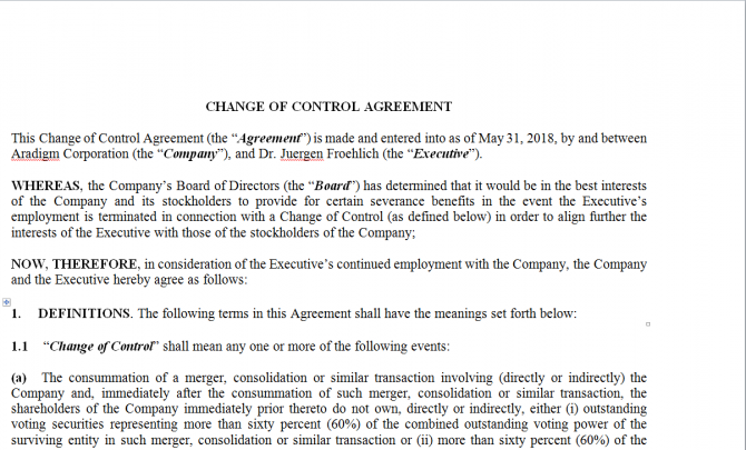 Change of control Agreement. Робочий зразок №12 зображення 1