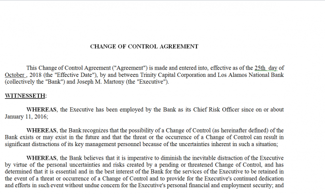 Change of control Agreement. Робочий зразок №13