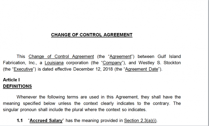 Change of control Agreement. Робочий зразок №18