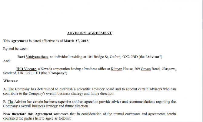 Advisory Agreement. Робочий зразок №11
