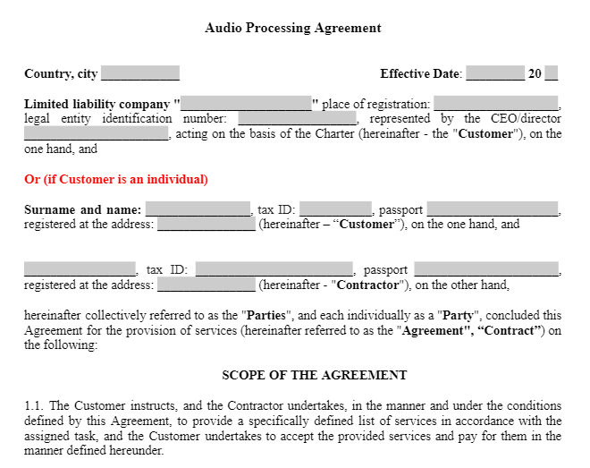 Audio Processing Agreement зображення 1