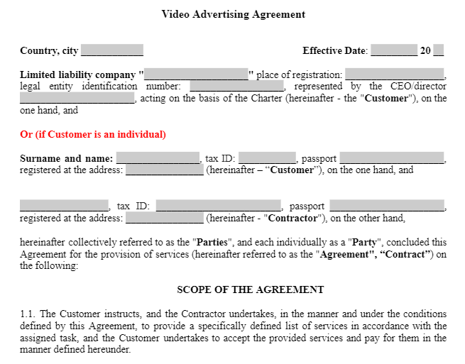 Video Advertising Agreement зображення 1