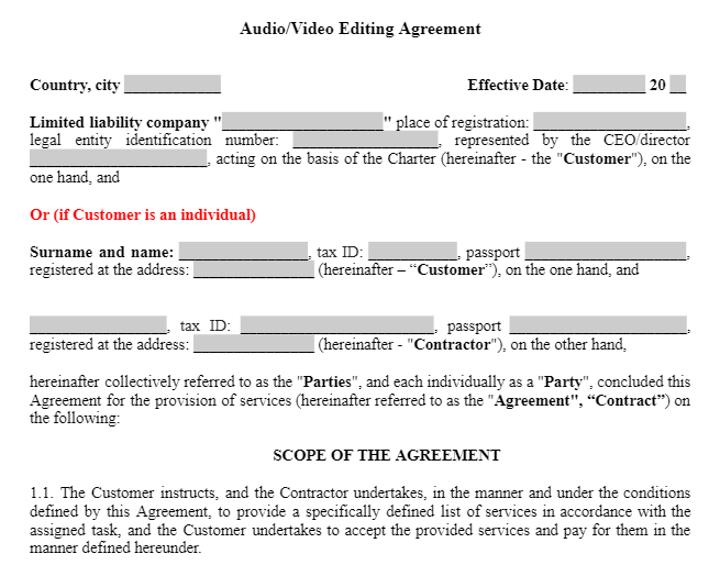 Audio/Video Editing Agreement зображення 1