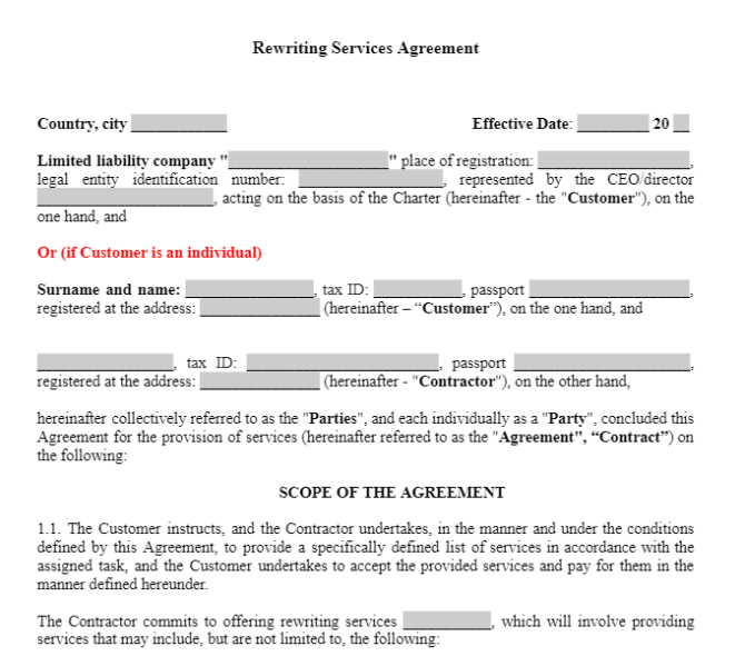 Rewriting Services Agreement зображення 1