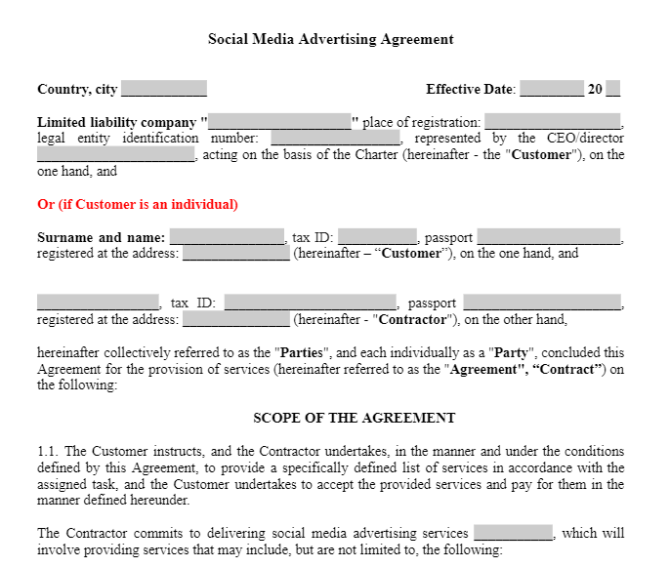 Social Media Advertising Agreement зображення 1