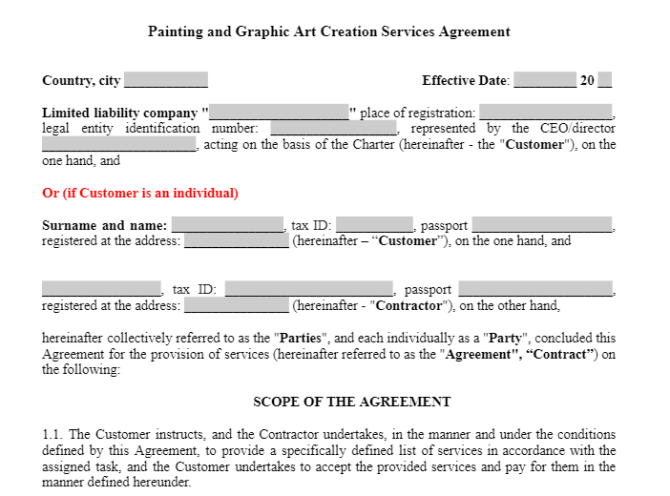 Painting and Graphic Art Creation Services Agreement зображення 1