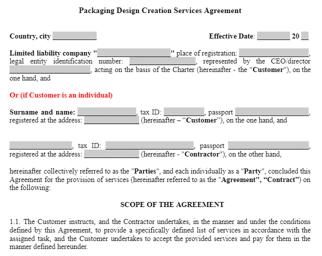 Packaging Design Creation Services Agreement зображення 1