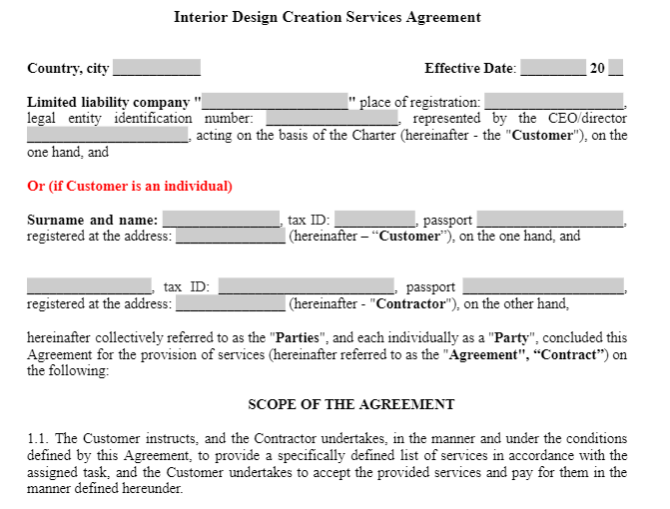 Interior Design Creation Services Agreement зображення 1