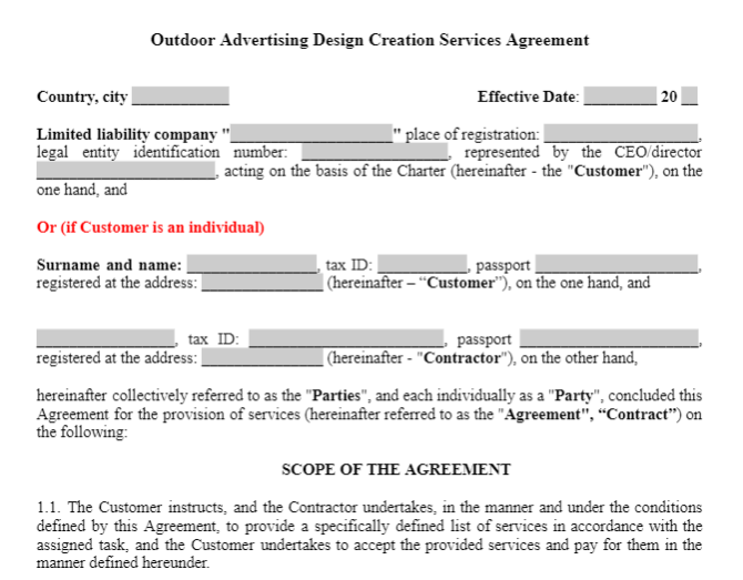 Outdoor Advertising Design Creation Services Agreement зображення 1