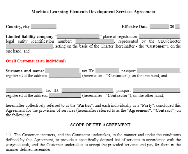 Machine Learning Elements Development Services Agreement зображення 1