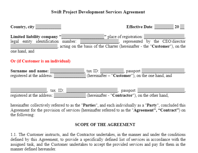Swift Project Development Services Agreement зображення 1