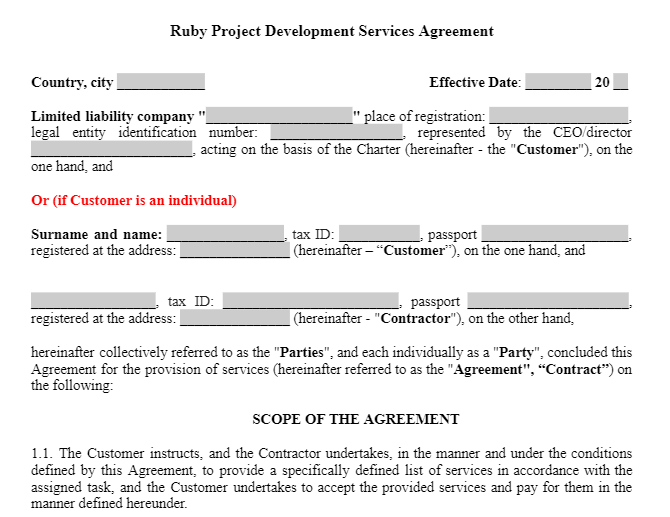 Ruby Project Development Services Agreement зображення 1