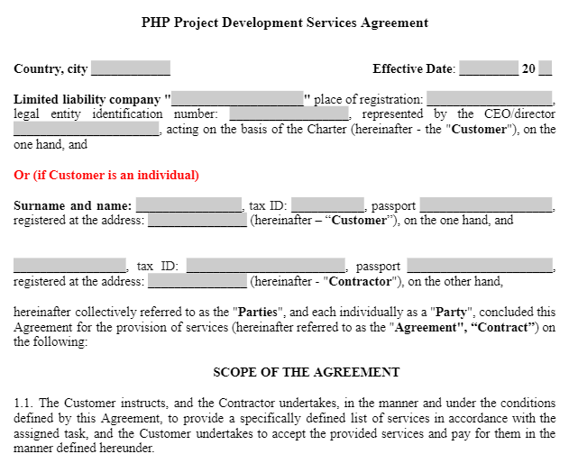 PHP Project Development Services Agreement зображення 1