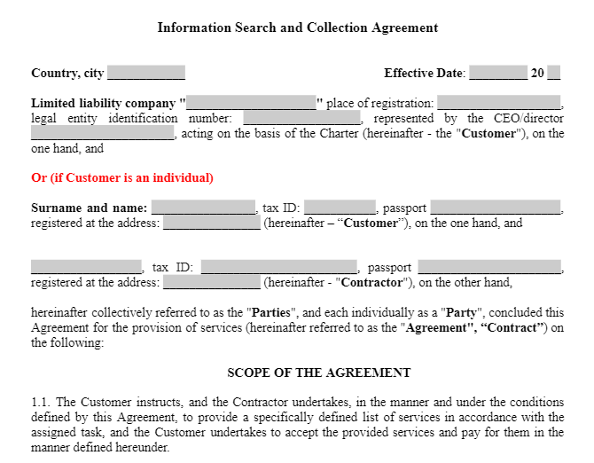 Information Search and Collection Agreement зображення 1